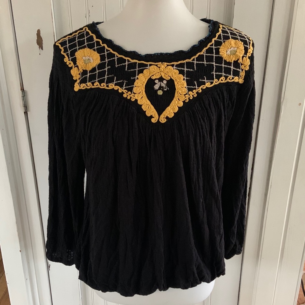 Free People Embroidered Bubble Hem Top